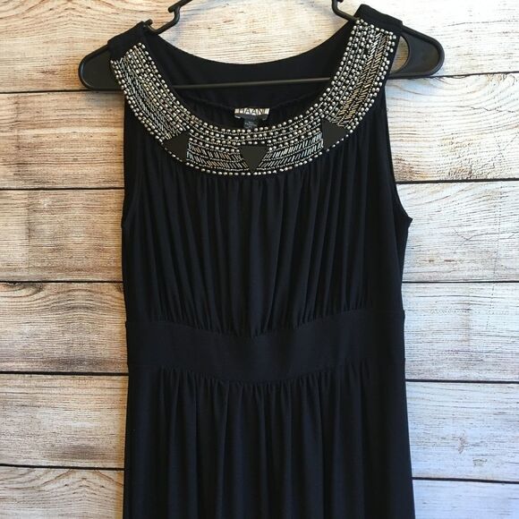 HAANI BLACK MAXI DRESS WITH EMBELLISHED NECKLINE - Picture 9 of 9
